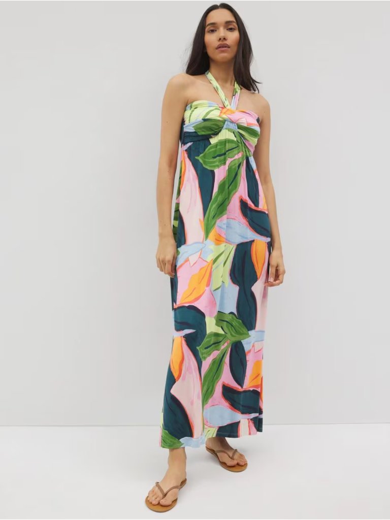 Soma Soft Jersey Retreat Convertible Knit Dress Halter Floral